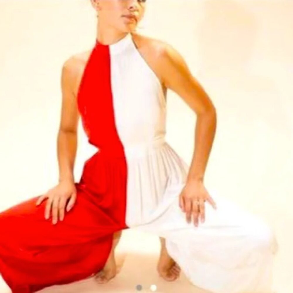 Fashion Brand Company red and white satin halter jumpsuit